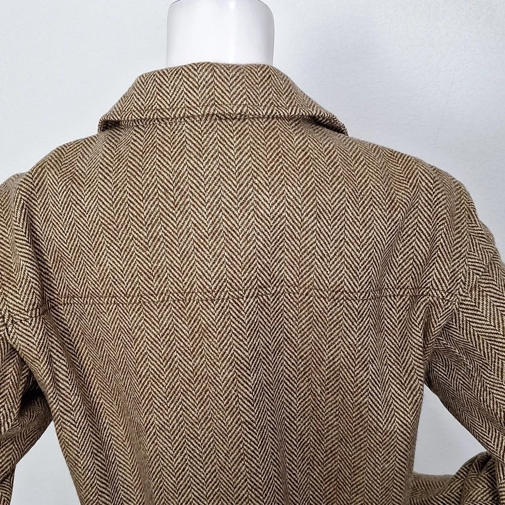 Lauren Ralph Lauren Quiet Luxury Beige Brown Lambswool Herringbone Coat Size 10 - Picture 7 of 12